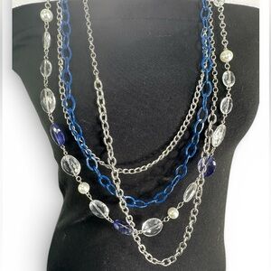 VTG New‎ York & Company Silver and Blue Layered Maximalist Necklace